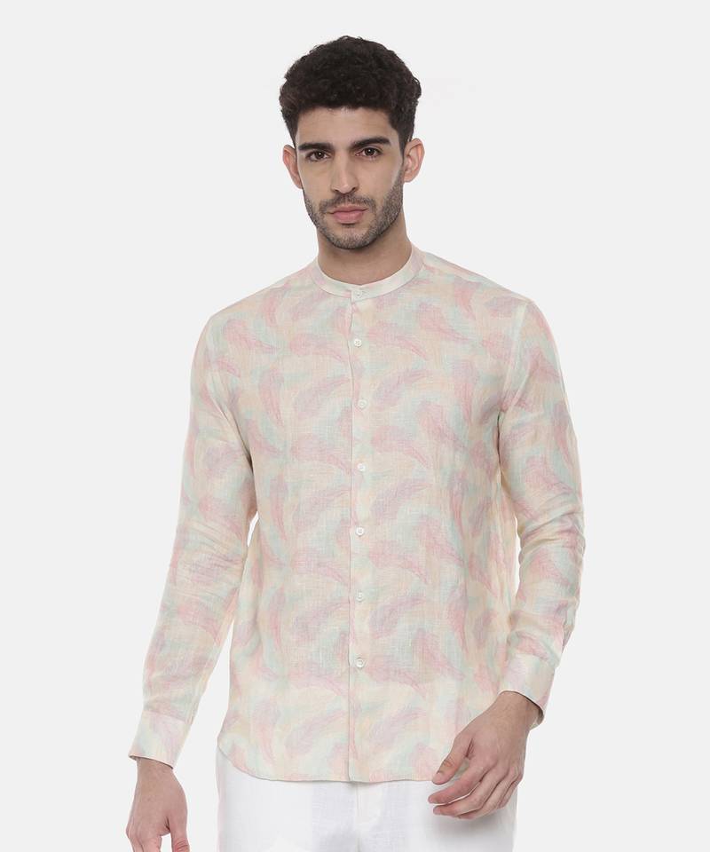 Pink Ivory floral Linen Shirt