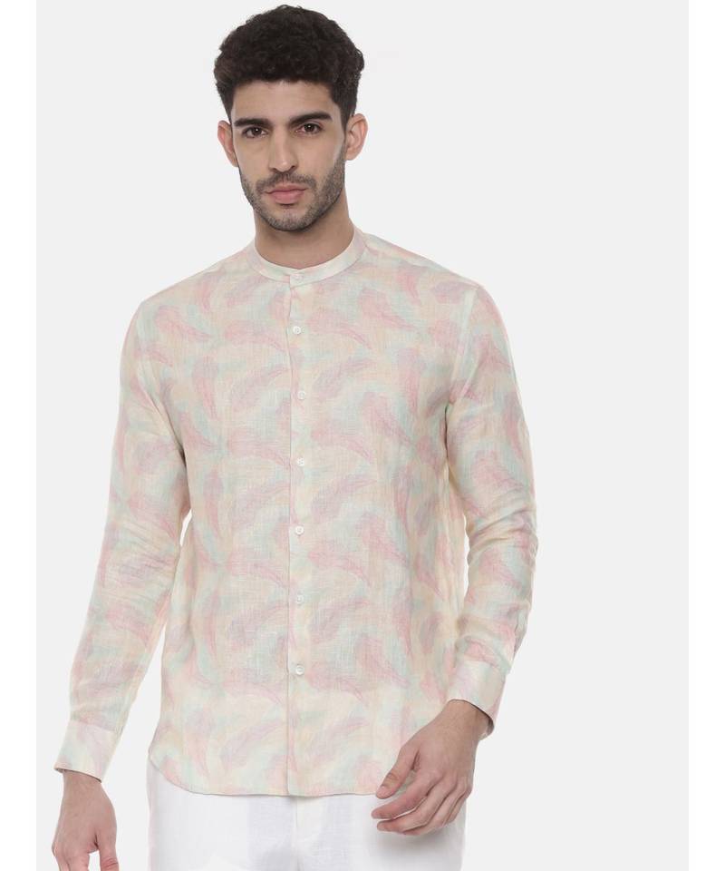 Pink Ivory floral Linen Shirt