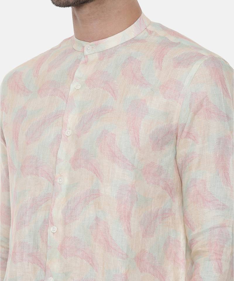 Pink Ivory floral Linen Shirt