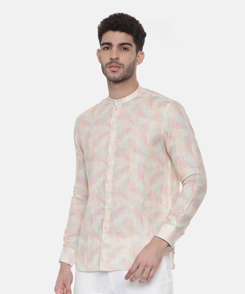 Pink Ivory floral Linen Shirt