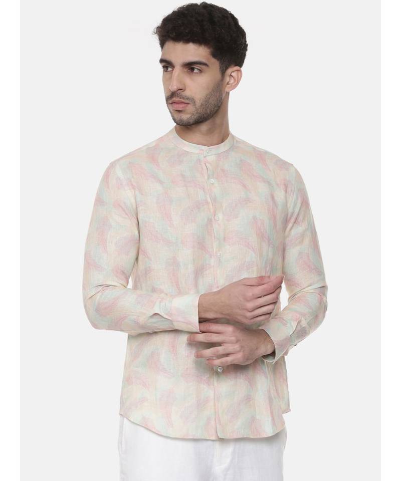 Pink Ivory floral Linen Shirt