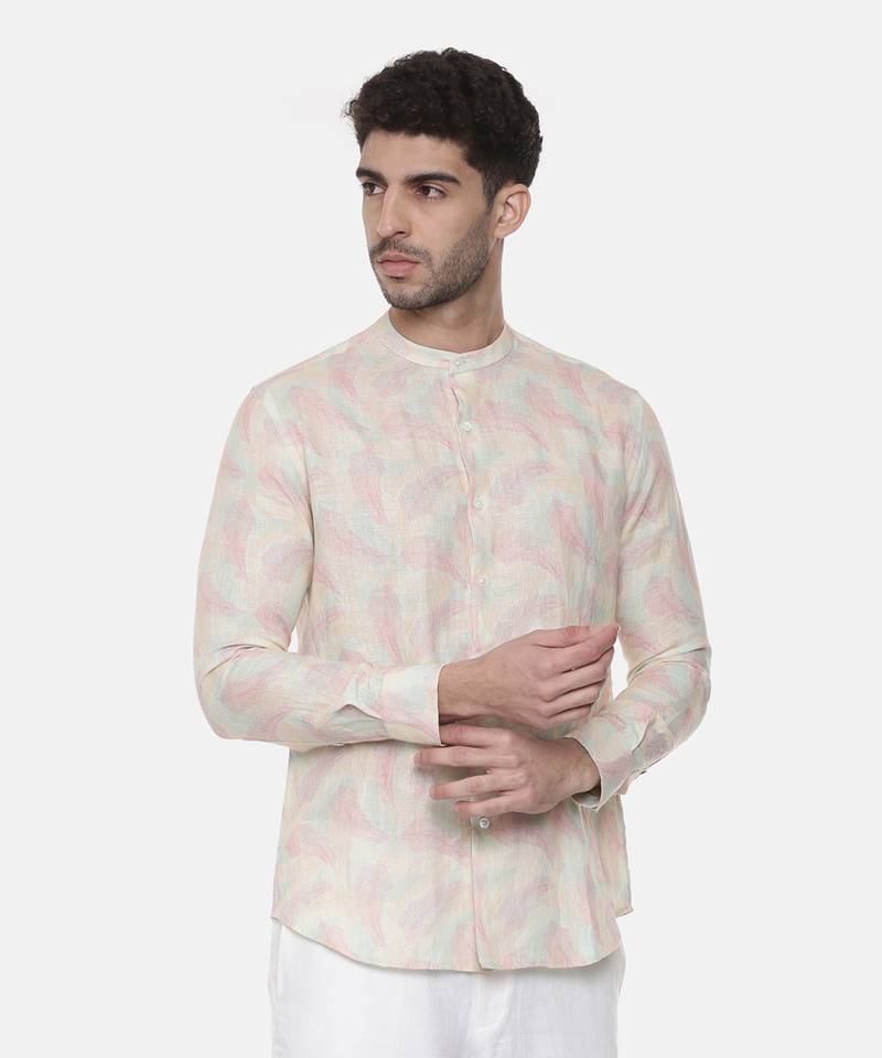 Pink Ivory floral Linen Shirt