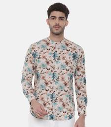 Blue Brown Floral Linen Shirt