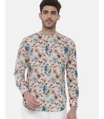 Blue Brown Floral Linen Shirt