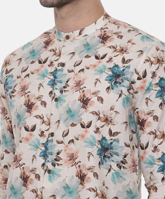 Blue Brown Floral Linen Shirt 3