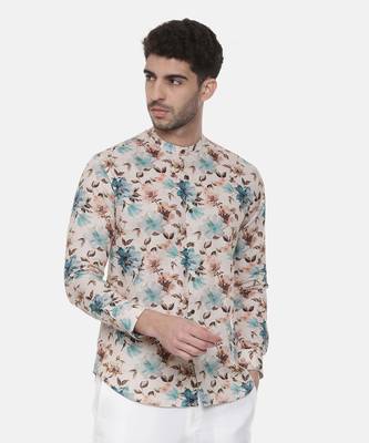 Blue Brown Floral Linen Shirt 5