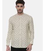 Beige Green Linen Printed Shirt