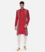 Silk Slub Embroired Red Sherwani