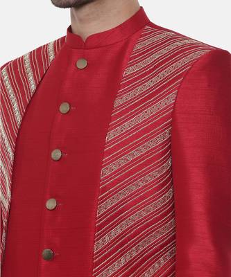 Silk Slub Embroired Red Sherwani 2