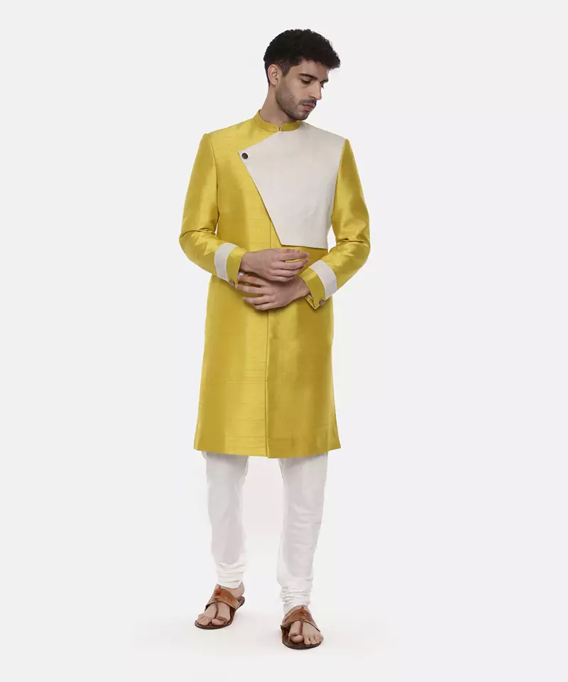 Classic Yellow Silk Slub Sherwani