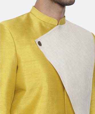 Classic Yellow Silk Slub Sherwani 2