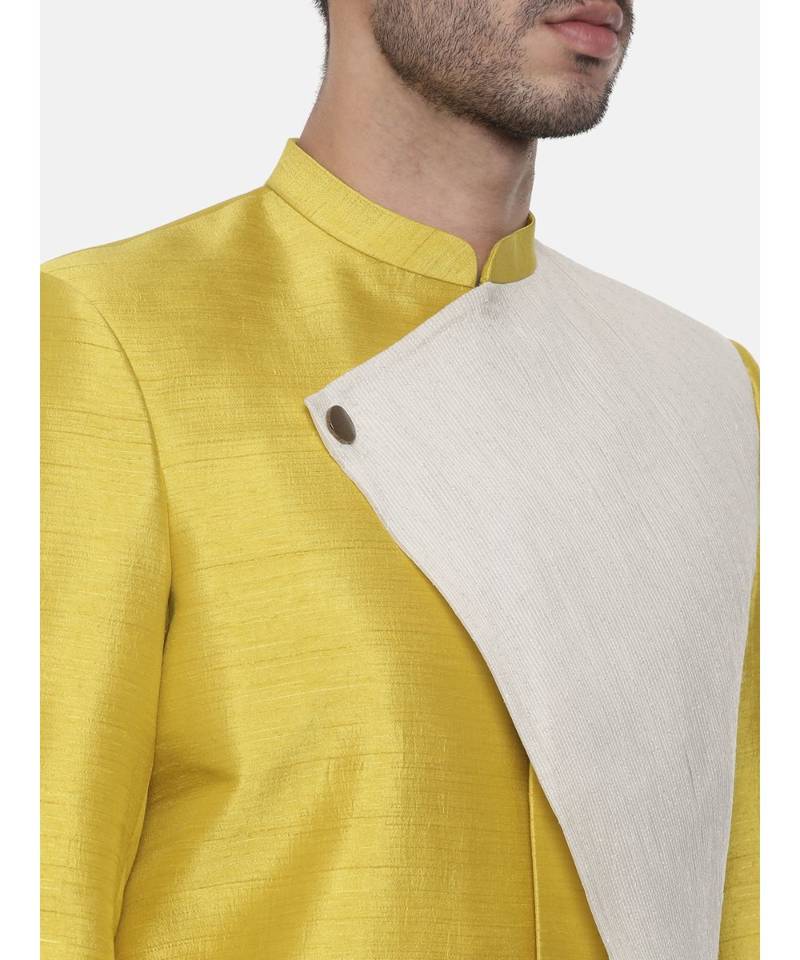 Classic Yellow Silk Slub Sherwani
