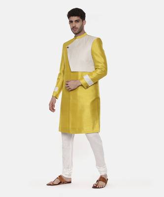 Classic Yellow Silk Slub Sherwani 3