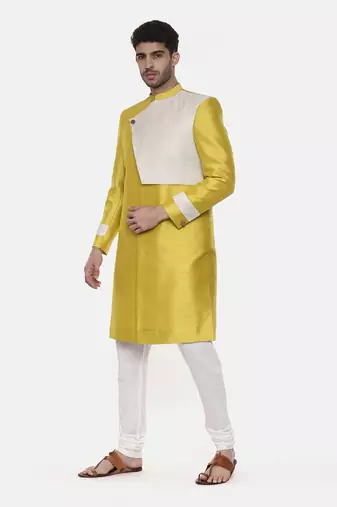 Classic Yellow Silk Slub Sherwani
