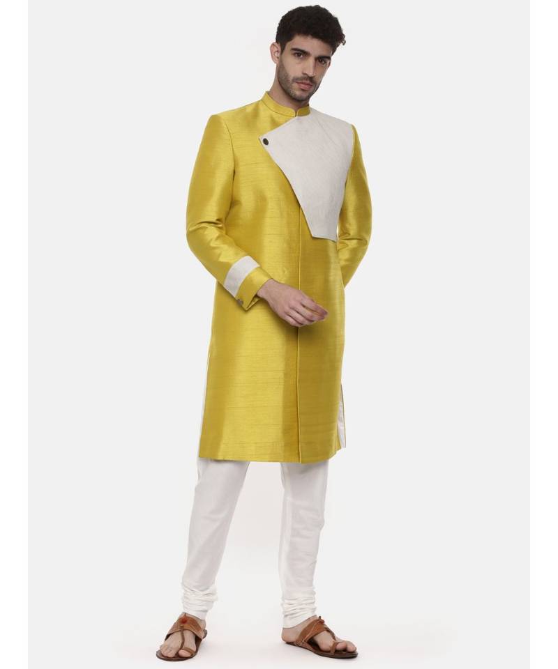 Classic Yellow Silk Slub Sherwani