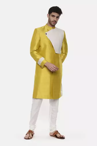 Classic Yellow Silk Slub Sherwani