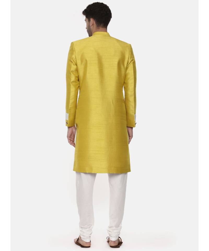 Classic Yellow Silk Slub Sherwani