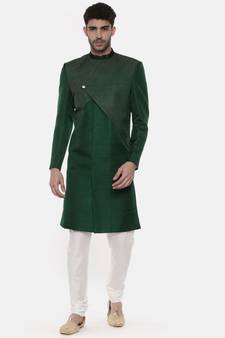 Green Silk Slub Sherwani
