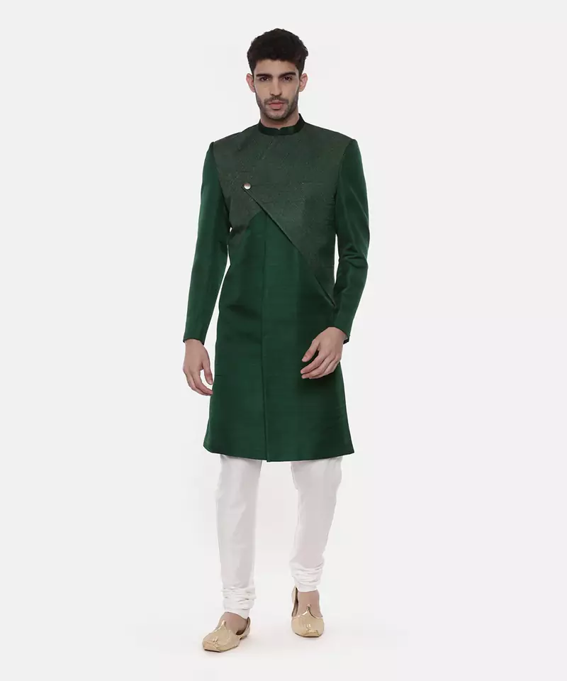 Green Silk Slub Sherwani