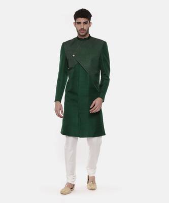 Green Silk Slub Sherwani 1