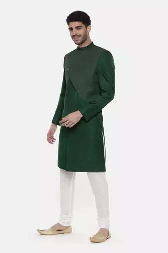 Green Silk Slub Sherwani