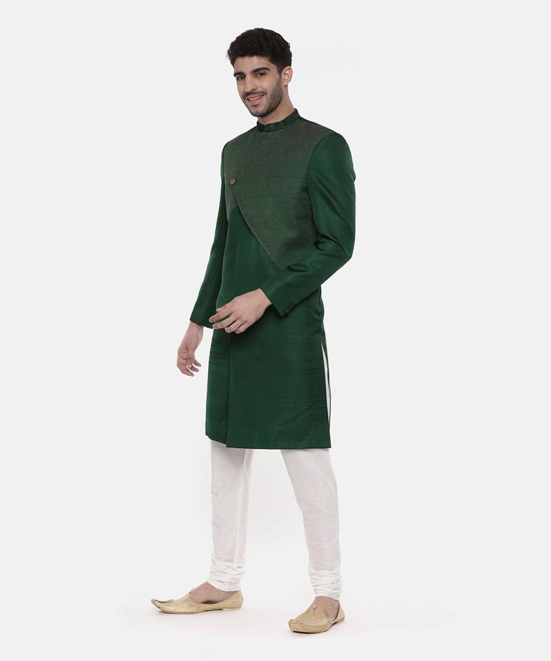 Green Silk Slub Sherwani