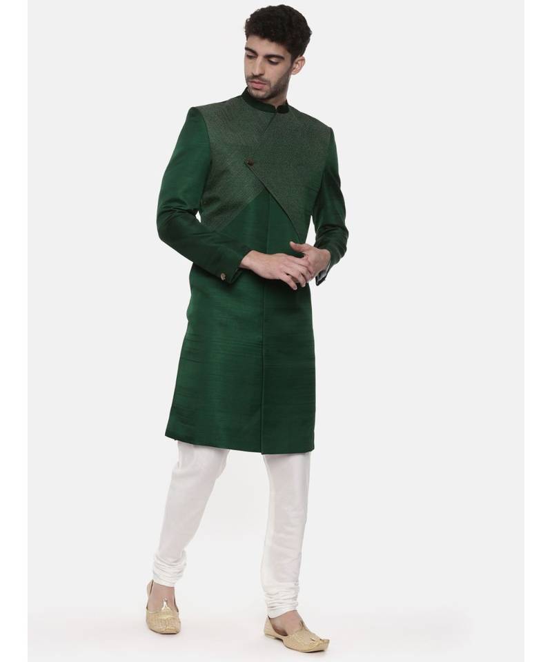 Green Silk Slub Sherwani
