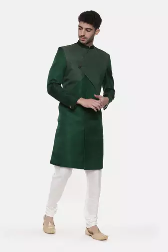 Green Silk Slub Sherwani