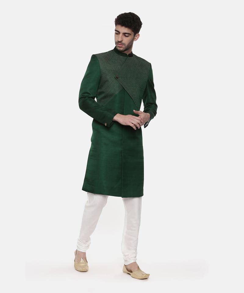 Green Silk Slub Sherwani