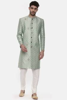 Classic Banares Jaquard Green Sherwani