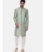 Classic Banares Jaquard Green Sherwani