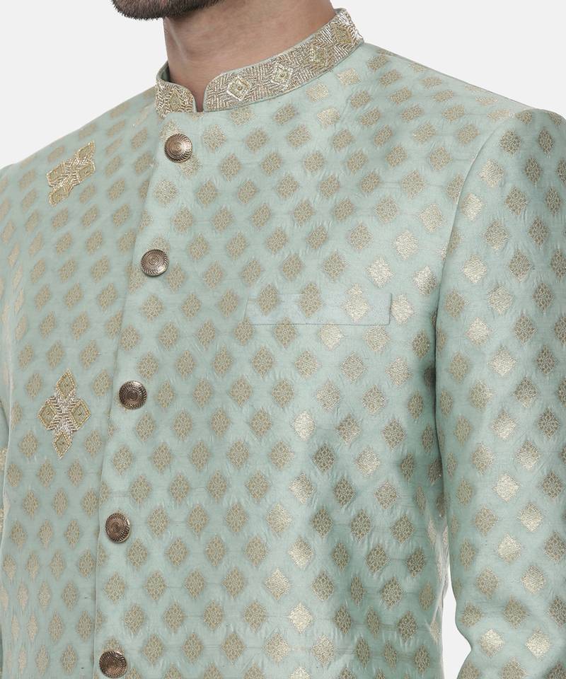 Classic Banares Jaquard Green Sherwani
