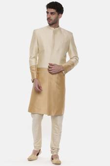 Gold Beige Silk Sherwani