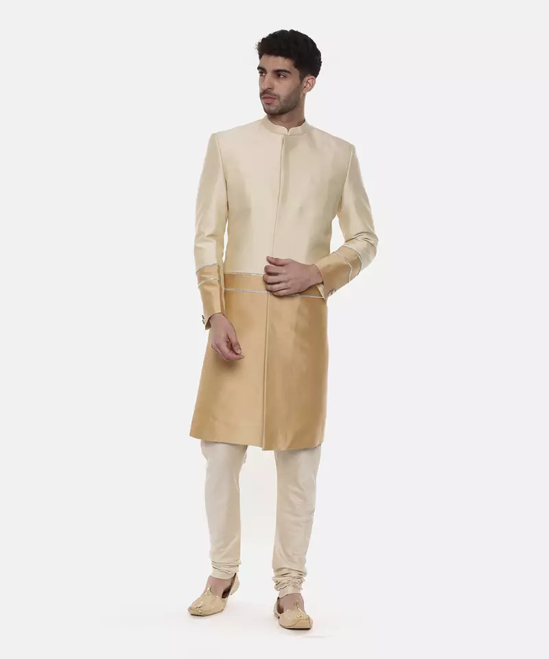 Gold Beige Silk Sherwani