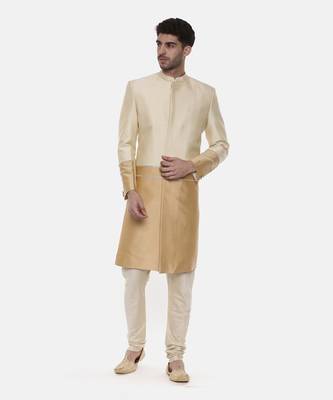 Gold Beige Silk Sherwani 1