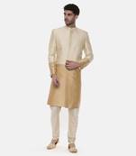 Gold Beige Silk Sherwani