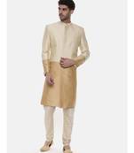 Gold Beige Silk Sherwani