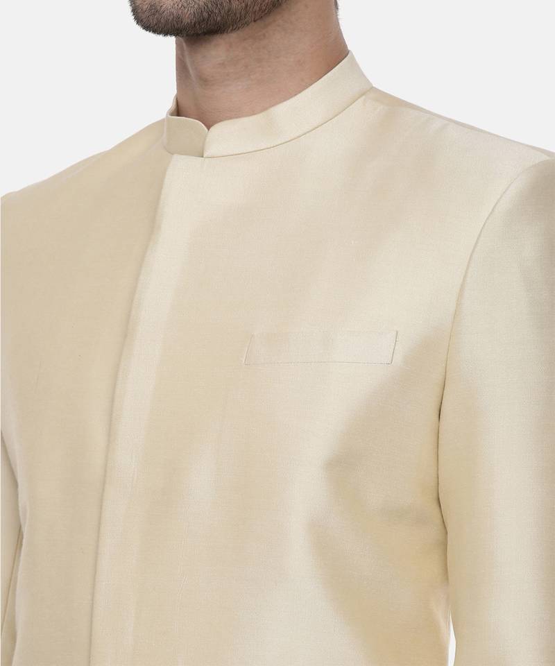 Gold Beige Silk Sherwani