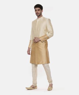 Gold Beige Silk Sherwani 3