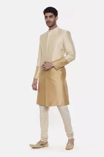 Gold Beige Silk Sherwani