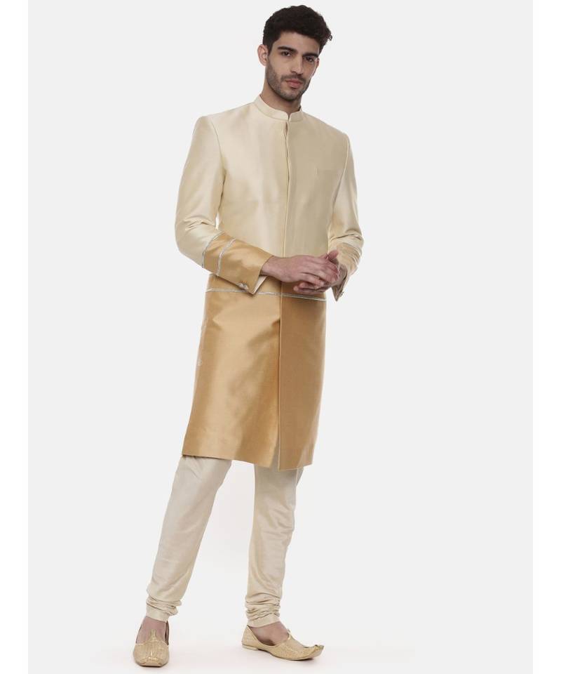 Gold Beige Silk Sherwani
