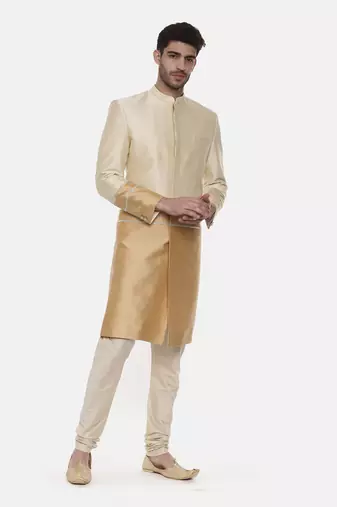 Gold Beige Silk Sherwani