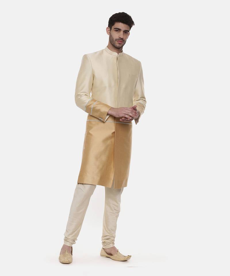 Gold Beige Silk Sherwani