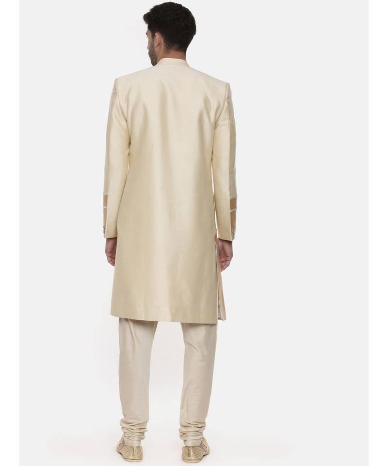 Gold Beige Silk Sherwani