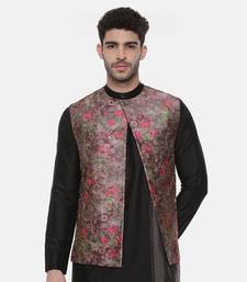 Rust Pink Printed Open Silk Jacket