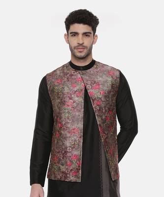 Rust Pink Printed Open Silk Jacket 2