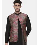 Rust Pink Printed Open Silk Jacket