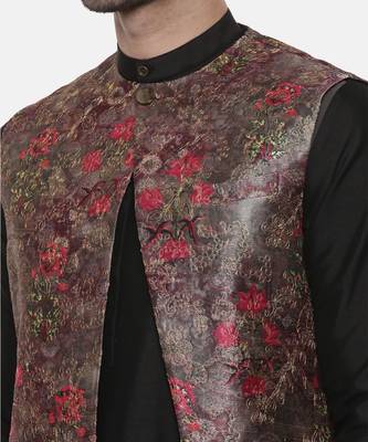 Rust Pink Printed Open Silk Jacket 3