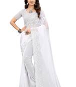 White embroidered georgette saree with blouse