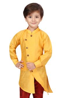 Yellow plain silk boys-kurta-pyjama